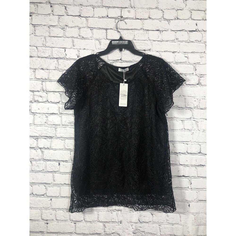 Victoria‎ Women Lace Top Short Flutter Sleeve Floral Black Size XL/XXL NWT
